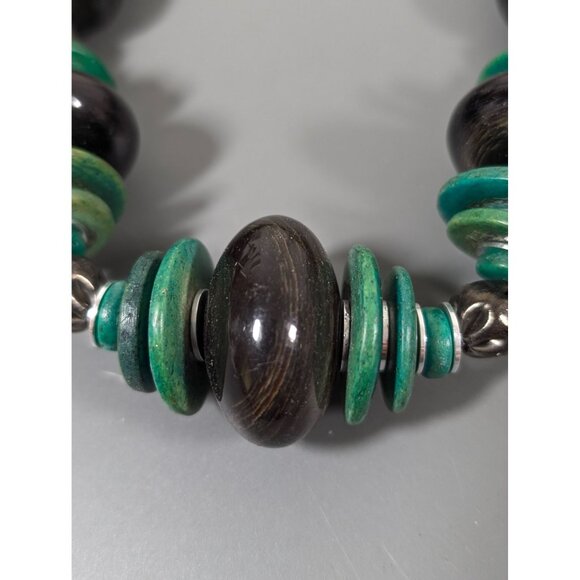 Vintage Green Black Beaded Chunky Tribal Statement Necklace 17" - Picture 3 of 8